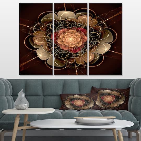 Designart - Dark Gold Red Fractal Flower Pattern
